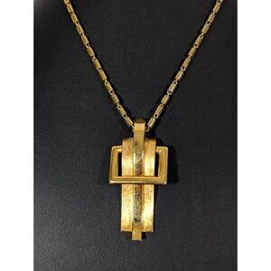 VTG Crown Trifari Textured‎ Polished Belt Buckle Pendant Necklace 17 in MCM